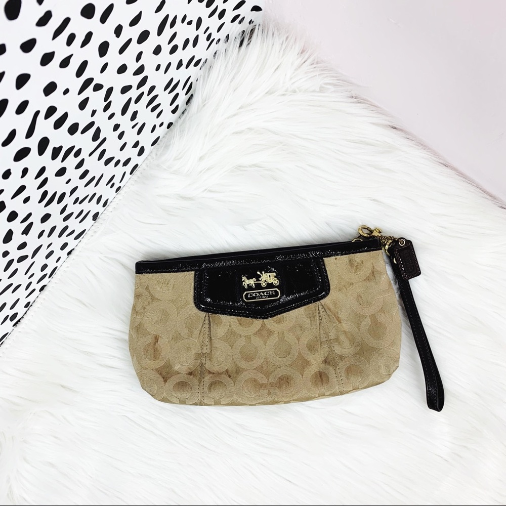 Coach beige brown wristlet bag